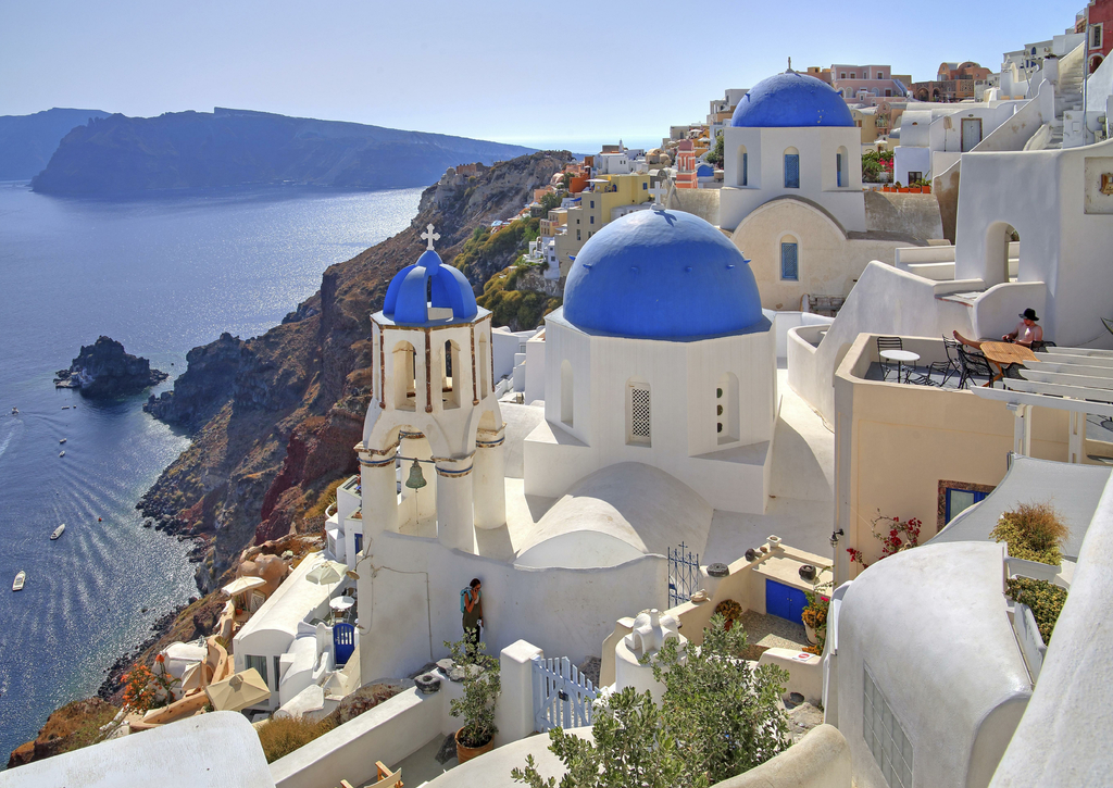 Lais Puzzle - Stadtbild mit Kirchen am Hang mit Blick auf Caldera, Oia, Santorin, Thira, Kykladen, Ägäische Inseln, Ägäisches Meer, Griechenland, Europa - 100, 200, 500 & 1.000 Teile p-228237