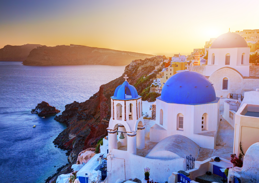 Lais Puzzle - Die Stadt Oia auf der Insel Santorin, Griechenland, bei Sonnenuntergang. Ägäisches Meer - 1.000 Teile p-291953