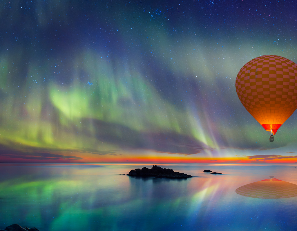 Lais Puzzle - Heißluftballonfahrt mit spektakulärem Nordlicht - Nordlicht (Aurora borealis) am Himmel über Tromso, Norwegen - 40, 100, 200, 500, 1.000 & 2.000 Teile p-308959