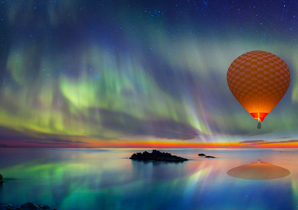 Lais Puzzle - Heißluftballonfahrt mit spektakulärem Nordlicht - Nordlicht (Aurora borealis) am Himmel über Tromso, Norwegen - 1.000 Teile p-308963