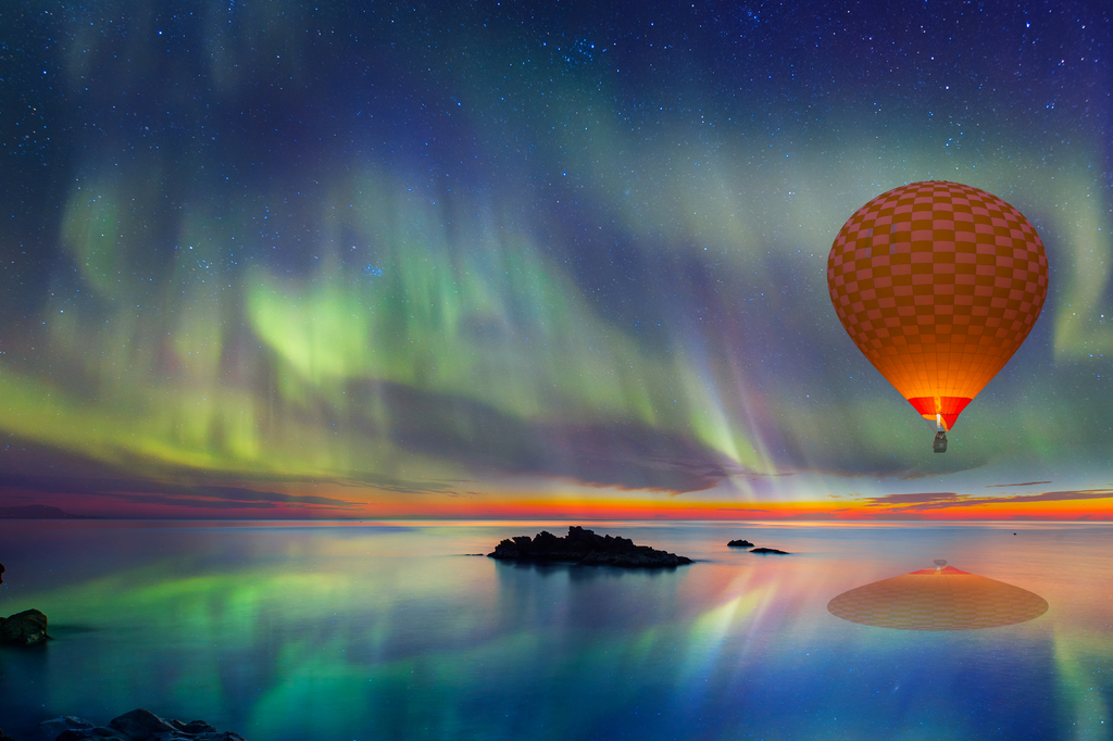 Lais Puzzle - Heißluftballonfahrt mit spektakulärem Nordlicht - Nordlicht (Aurora borealis) am Himmel über Tromso, Norwegen - 2.000 Teile p-308964