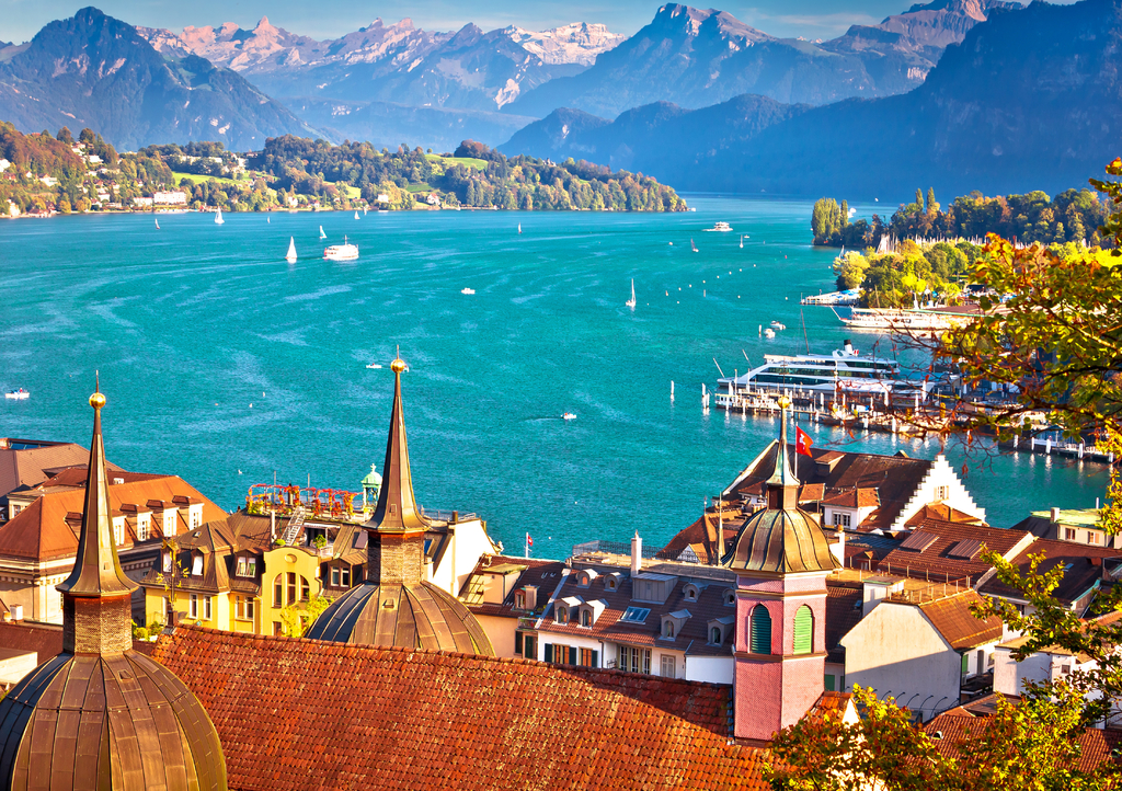 Lais Puzzle - Vierwaldstättersee und Luzern Stadtbild mit Alpen im Hintergrund - 1.000 Teile p-314357