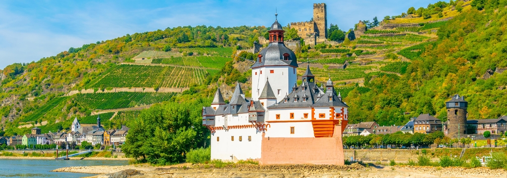 Lais Puzzle - Burg Pfalzgrafenstein, die früher als Zollkontrolle am Rhein bei Kaub, Deutschland, diente, Panorama - 1.000 Teile p-325553