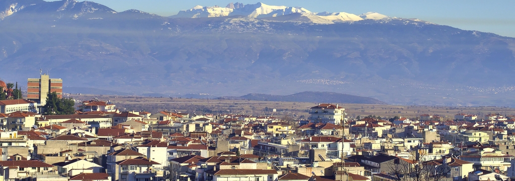 Lais Puzzle - Kleine Stadt Kozani in Nordgriechenland, im Hintergrund der Berg Olympos, Panorama - 1.000 Teile p-325769