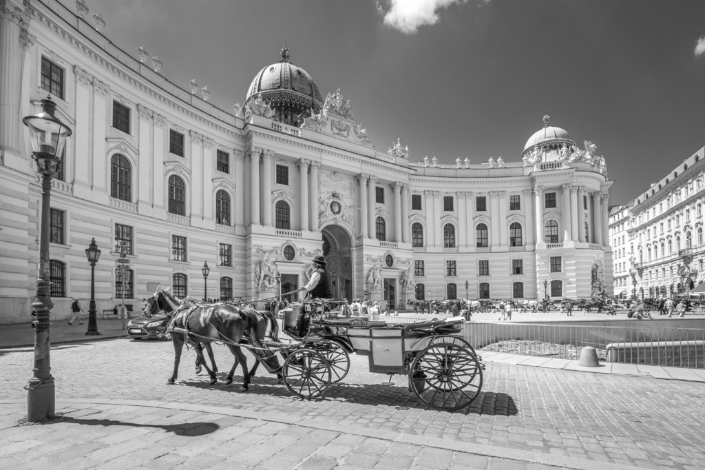 Lais Puzzle - Fiaker vor der Alten Hofburg, Wien, Österreich in schwarz weiß - 2.000 Teile p-328129