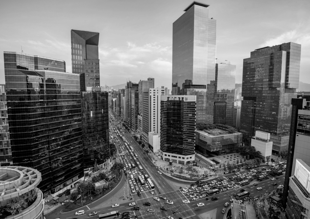 Lais Puzzle - Blick auf das Stadtzentrum am Gangnam Square in Seoul Stadt Südkorea in schwarz weiß - 500, 1.000 & 2.000 Teile p-328973