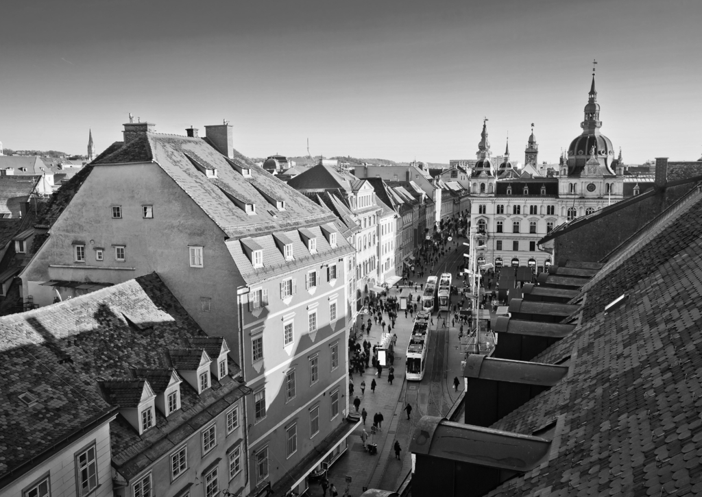 Lais Puzzle - Grazer Markt Stadtbild und Stadtbildansicht in schwarz weiß - 500, 1.000 & 2.000 Teile p-331316