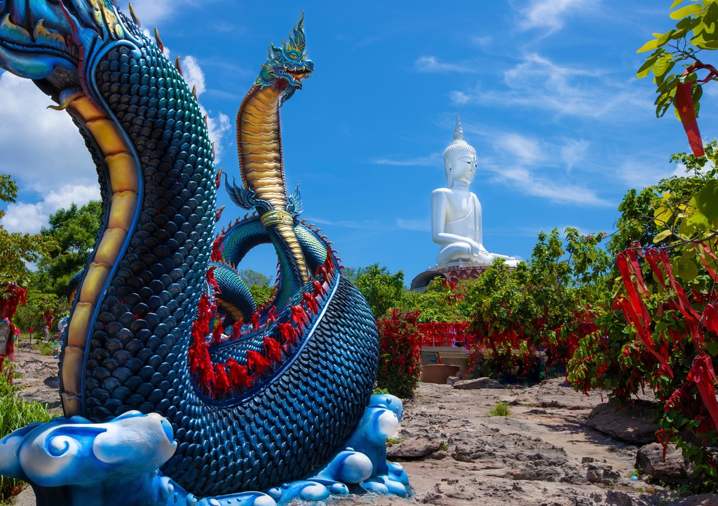 Lais Puzzle - Statue des Naka Buddha und große Buddha-Statue in der Provinz Mukdahan, Big Buddha Wat Phu Manorom Mukdahan Thailand - 1.000 Teile p-342728
