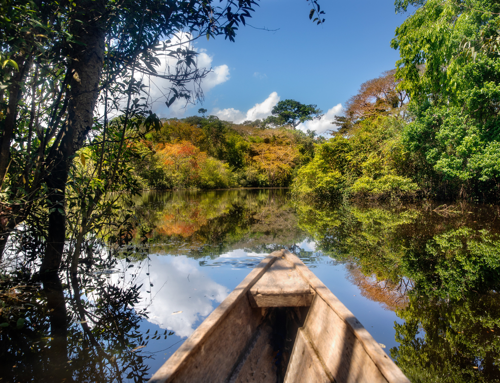 Lais Puzzle - Segeln in einem Holzboot durch den überfluteten Wald in Leticia, Amazonasgebiet, Kolumbien - 1.000 Teile p-349240