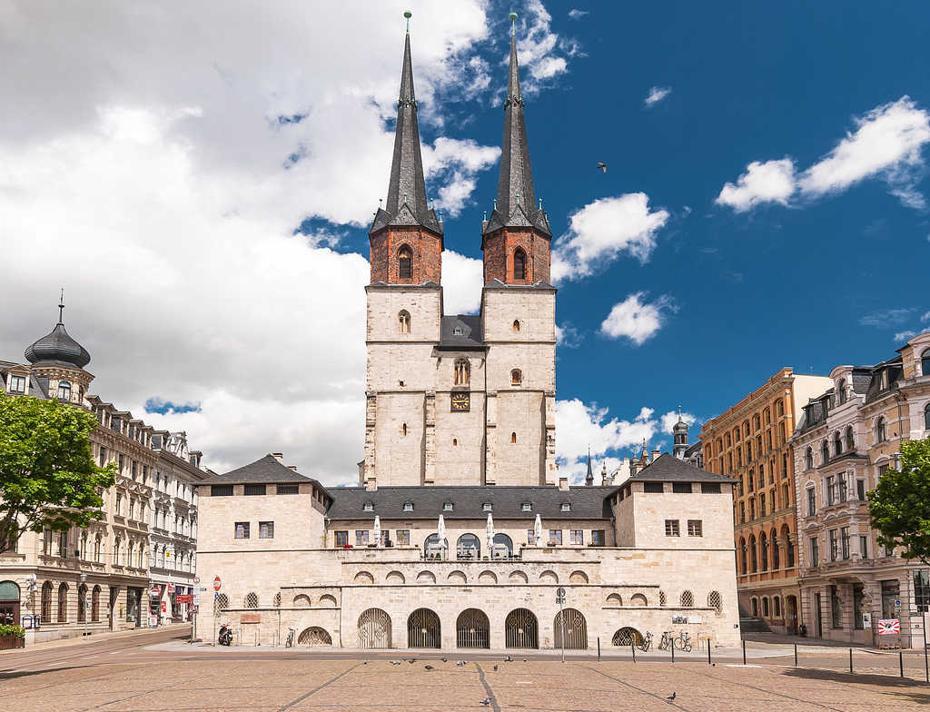 Lais Puzzle - Ansicht der Marktkirche mit Hallmarkt in Halle an der Saale, Sachsen-Anhalt, Deutschland. - 1.000 Teile p-349612