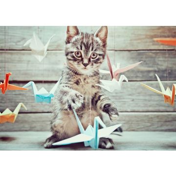 Lais Puzzle - Kleine Katze spielt mit bunten Papierkränen - 500 & 1.000 Teile