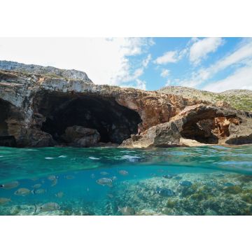 Lais Puzzle - Felsküste mit großer Höhle an der Küste und Fischen unter Wasser, geteilte Ansicht über und unter Wasseroberfläche, Comunidad Valenciana, Spanien - 100, 200, 500 & 1.000 Teile