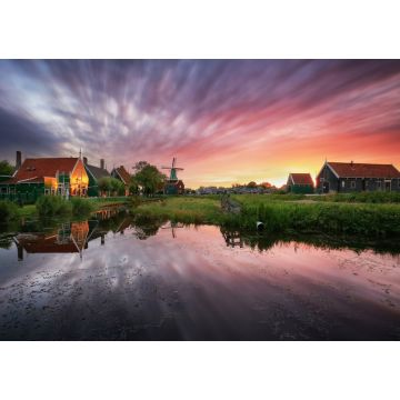 Lais Puzzle - Traditionelle holländische Windmühle in der Nähe des Kanals. Niederlande, Landschaft bei Sonnenuntergang - 1.000 Teile