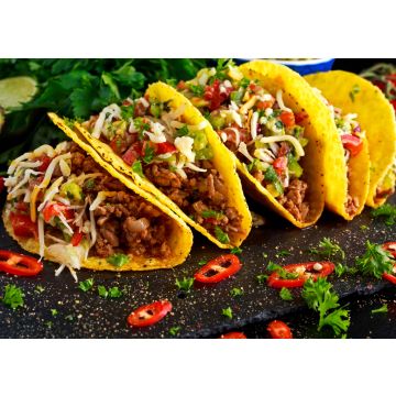 Lais Puzzle - Mexikanisches Essen - köstliche Taco-Schalen mit Rinderhackfleisch und hausgemachter Salsa - 100, 200, 500 & 1.000 Teile