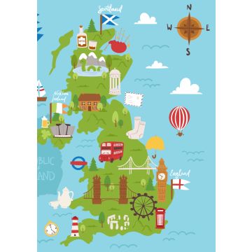 Lais Puzzle - Vereinigtes Königreich Großbritannien und Nordirland Karte Reise Stadt Tourismus Transport auf blauen Ozean Europa Kartographie und nationale Wahrzeichen - 200, 500 & 1.000 Teile