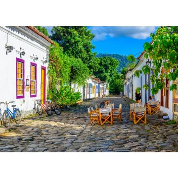 Lais Puzzle - Straße des historischen Zentrums mit Tischen eines Restaurants in Paraty, Rio de Janeiro, Brasilien - 100, 200, 500 & 1.000 Teile