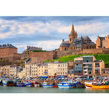 Lais Puzzle - Gotische Kirche auf dem Hügel und Fischerboote in der Hafenstadt Granv, Frankreich - 100, 200, 500 & 1.000 Teile
