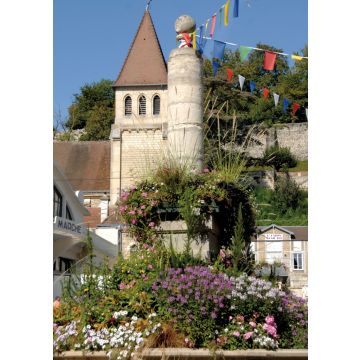 Lais Puzzle - Château-Thierry, Stadt im Departement Aisne, Blühender Brunnen und das Rathaus, Frankreich - 100, 200, 500 & 1.000 Teile
