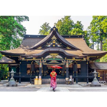 Lais Puzzle - Frau im traditionellen japanischen Kimono mit Regenschirm am Katori-Schrein in Chiba, Japan - 100, 200, 500 & 1.000 Teile