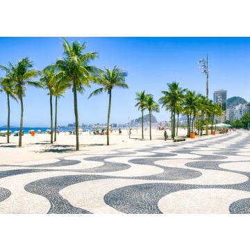 Lais Puzzle - Heller Morgenblick auf die geschwungene Uferpromenade mit Palmen am Copacabana-Strand mit der Skyline von Rio de Janeiro, Brasilien - 100, 200, 500 & 1.000 Teile