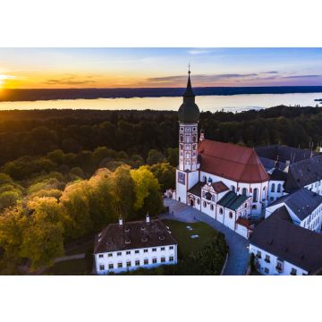 Lais Puzzle - Kloster Andechs, Luftaufnahme bei Sonnenuntergang, Ammersee, Fünfseenland, Pfaffenwinkel, Oberbayern, Bayern, Deutschland - 100, 200, 500 & 1.000 Teile