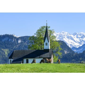Lais Puzzle - Idyllischer Blick auf die Kirche von Bolsterlang mit herrlicher Kulisse der verschneiten Allgäuer Alpen - 100, 200, 500 & 1.000 Teile