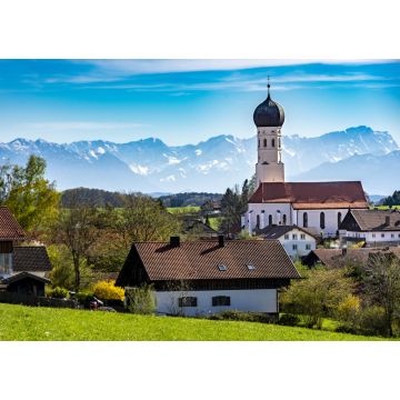 Lais Puzzle - Schönes Oberbayern: Münsing am Starnberger See mit Panoramablick auf Kirche und die Alpen mit Zugspitze - 1.000 Teile
