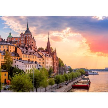 Lais Puzzle - Stockholm, Schweden. Scenic Sommer Sonnenuntergang Blick mit bunten Himmel der Altstadt Architektur in Sodermalm Bezirk - 100, 200, 500 & 1.000 Teile