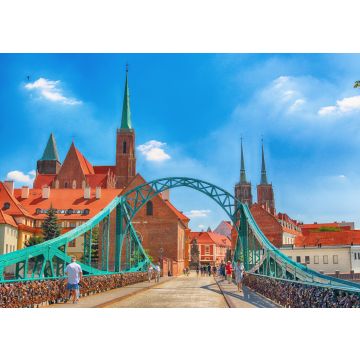 Lais Puzzle - Breslau, Polen: Breslauer Altstadt. Die Dominsel (Ostrow Tumski) ist der älteste Teil der Stadt. Der Fluss Odra, Boote und historische Gebäude an einem Sommertag - 100, 200, 500 & 1.000 Teile