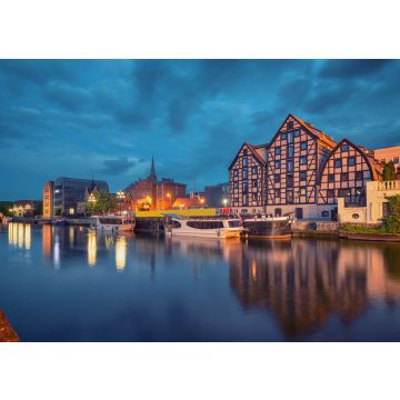 Lais Puzzle - Bydgoszcz, Polen. Blick auf alte Fachwerkhäuser am Ufer des Flusses Brda in der Abenddämmerung - 100, 200, 500 & 1.000 Teile