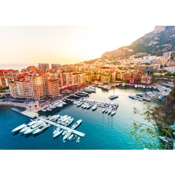 Lais Puzzle - Panoramablick auf Port de Fontvieille in Monaco. Azur-Küste. Bunte Bucht mit vielen Luxusyachten im Sonnenuntergang - 100, 200, 500 & 1.000 Teile