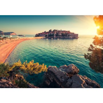 Lais Puzzle - Blick auf das adriatische Meer und Sveti Stefan bei Sonnenuntergang. Milocer Park. Küste Budva Riviera. Montenegro - 100, 200, 500 & 1.000 Teile