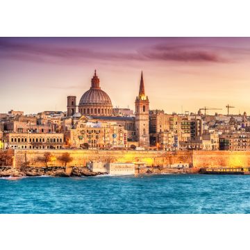 Lais Puzzle - Valletta, Malta: Skyline vom Marsans Harbour bei Sonnenuntergang. Die Kathedrale - 100, 200, 500 & 1.000 Teile