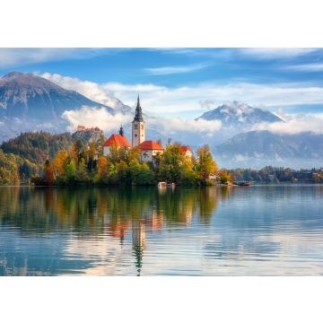 Lais Puzzle - Berühmter alpiner Bleder See (Blejsko jezero) in Slowenien, wunderschöne Herbstlandschaft. Scenic Blick auf den See, Insel mit Kirche, Burg Bled, Berge und blauer Himmel mit Wolken, Outdoor-Reise Hintergrund - 100, 200, 500 & 1.000 Teile