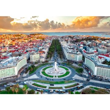 Lais Puzzle - Lissabon Skyline Panorama, Europäische Stadtansicht auf Marques Pombal Platz Monument, Sonnenuntergang, Kreuzung, Portugal - 100, 200, 500 & 1.000 Teile