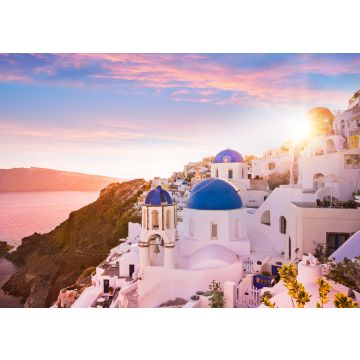 Lais Puzzle - Blick bei Sonnenuntergang auf die blauen Kuppelkirchen von Santorin, Griechenland - 100, 200, 500 & 1.000 Teile