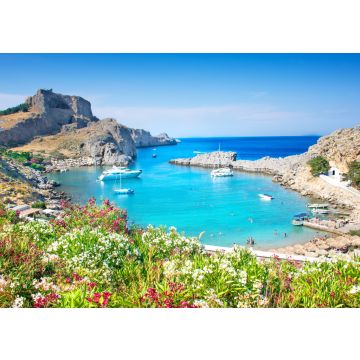 Lais Puzzle - Lindos - Panoramablick auf die Bucht von St. Paul mit der Akropolis von Lindos im Hintergrund (Rhodos, Griechenland) - 100, 200, 500 & 1.000 Teile