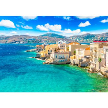 Lais Puzzle - Farbenfrohe Landschaft der griechischen Insel Syros. Ermoupoli Stadt entlang des Ägäischen Meeres, Griechenland - 100, 200, 500 & 1.000 Teile