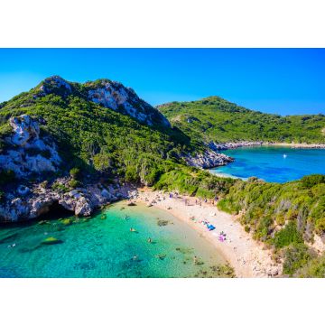 Lais Puzzle - Porto Timoni Strand bei Afionas ist ein paradiesischer Doppelstrand mit kristallklarem azurblauem Wasser auf Korfu, Ionische Insel, Griechenland, Europa - 100, 200, 500 & 1.000 Teile