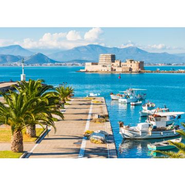 Lais Puzzle - Strandpromenade der Stadt Nauplia und Festung Bourtzi auf einer kleinen Insel in Griechenland - 100, 200, 500 & 1.000 Teile