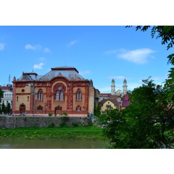 Lais Puzzle - Bau der alten Synagoge am Ufer des Flusses und des Glockenturms der Heilig-Kreuz-Kathedrale, Uzhgorod, UkraineSzabolcs im neo-maurischen Stil und 1904 eröffnet. - 100, 200, 500, 1.000 & 2.000 Teile
