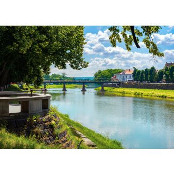 Lais Puzzle - Ufer des Flusses Uzh. wunderschöne Stadtlandschaft im Sommer. Blick aus dem Schatten einer Linde Äste. Brücke in der Ferne. Uzhgorod ist eine sehr grüne Stadt. Obwohl auf den ersten Blick nicht viele Parks, aber sie besetzen einen...