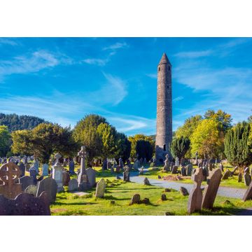 Lais Puzzle - Steinerner Rundturm und einige Ruinen einer ursprünglich im 6. Jahrhundert errichteten Klostersiedlung im Tal von Glendalough, Grafschaft Wicklow, Irland - 100, 200, 500 & 1.000 Teile