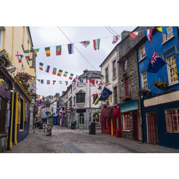 Lais Puzzle - Blick auf die Hauptstraße in Galway City mit den hell gestrichenen Gebäuden und den Kopfsteinpflasterstraßen an einem bewölkten Tag - 100, 200, 500 & 1.000 Teile