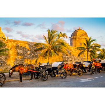 Lais Puzzle - Von Pferden gezogene touristische Kutschen in der historischen spanischen Kolonialstadt Cartagena de Indias, Kolumbien - 2.000 Teile
