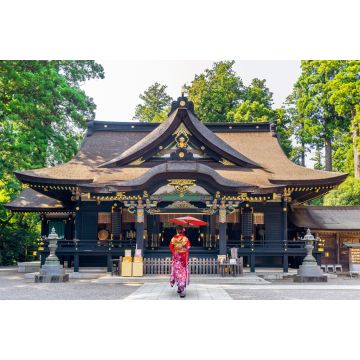 Lais Puzzle - Frau im traditionellen japanischen Kimono mit Regenschirm am Katori-Schrein in Chiba, Japan - 2.000 Teile