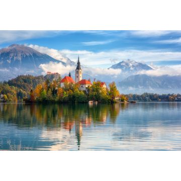 Lais Puzzle - Berühmter alpiner Bleder See (Blejsko jezero) in Slowenien, wunderschöne Herbstlandschaft. Scenic Blick auf den See, Insel mit Kirche, Burg Bled, Berge und blauer Himmel mit Wolken, Outdoor-Reise Hintergrund - 2.000 Teile