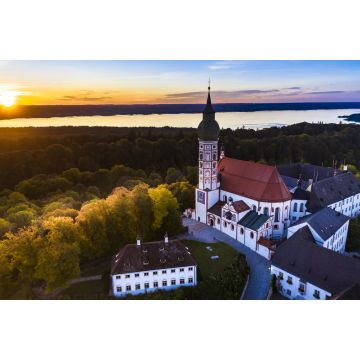 Lais Puzzle - Kloster Andechs, Luftaufnahme bei Sonnenuntergang, Ammersee, Fünfseenland, Pfaffenwinkel, Oberbayern, Bayern, Deutschland - 2.000 Teile