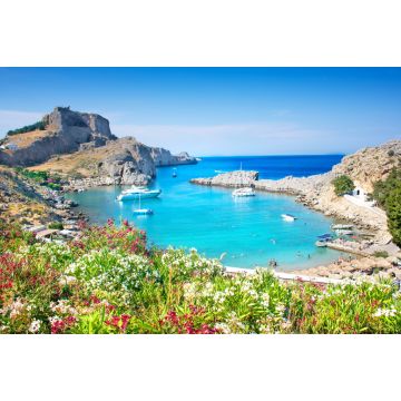 Lais Puzzle - Lindos - Panoramablick auf die Bucht von St. Paul mit der Akropolis von Lindos im Hintergrund (Rhodos, Griechenland) - 2.000 Teile
