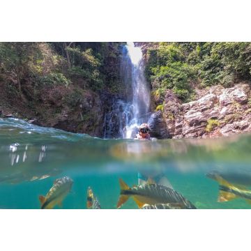 Lais Puzzle - Frau beim Schnorcheln in einem kristallklaren Wasserfallbecken im brasilianischen Regenwald, beobachtet tropische Fische unter Wasser, Bom Jardim, Mato Grosso, Brasilien - 2.000 Teile